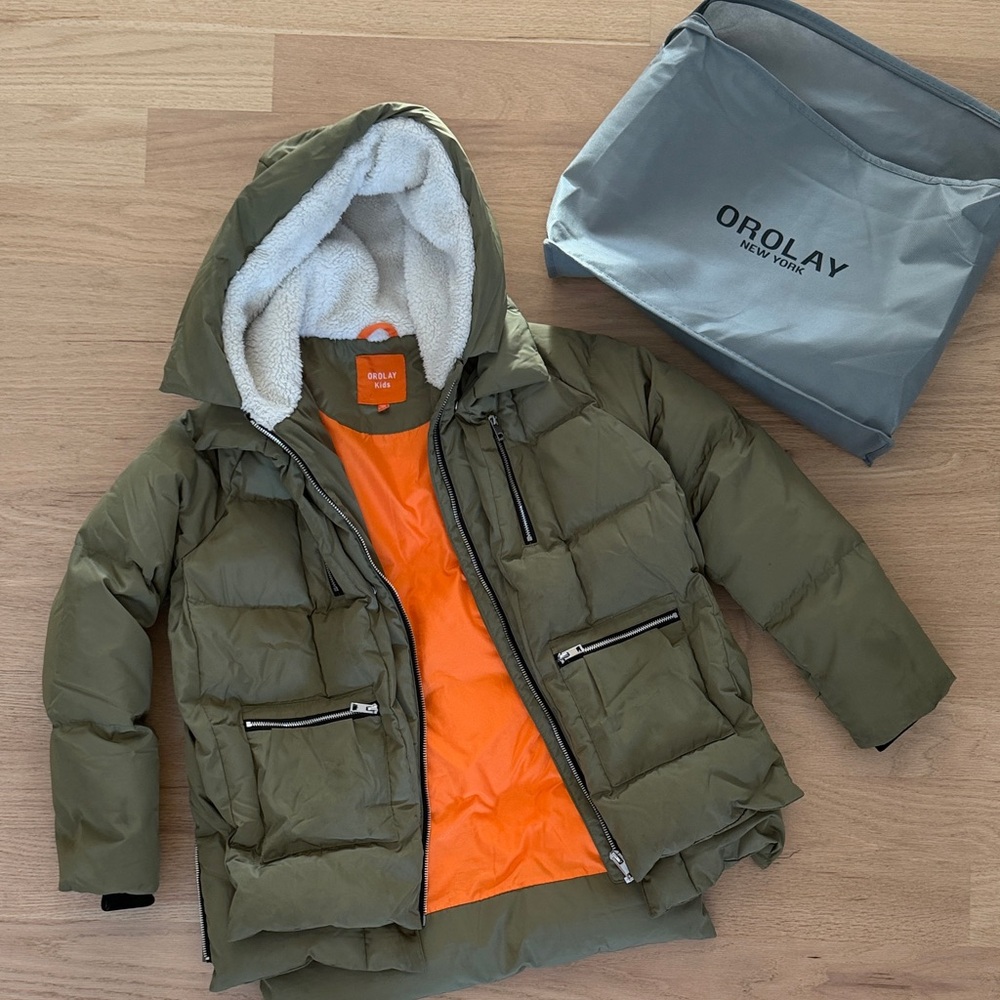 Orolay Kids Puffer Jacket - Olive Green and Orange